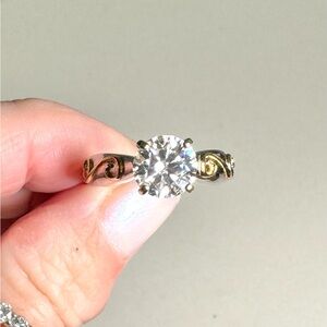 BRAND NEW 2 Ct Moissanite Solitaire Ring, Sterling Silver, 18k Gold, Sz 7